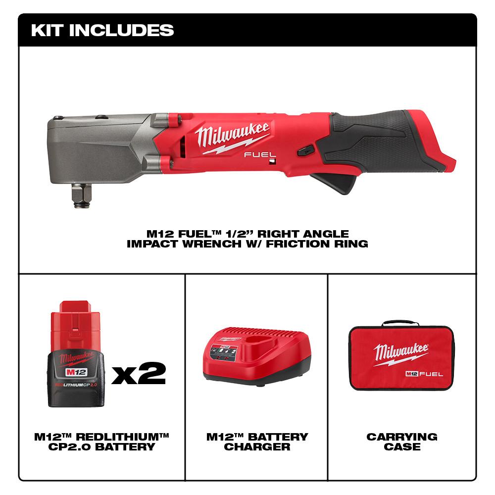 Milwaukee M12 1/2 Inch Right Angle Impact Wrench with Friction Ring Kit ...