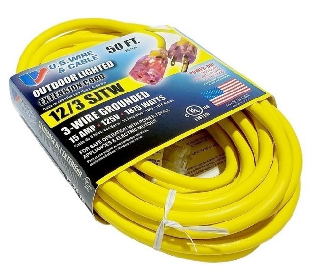 US Wire and Cable SJTW 14/3 Extension Cord - 50 Feet