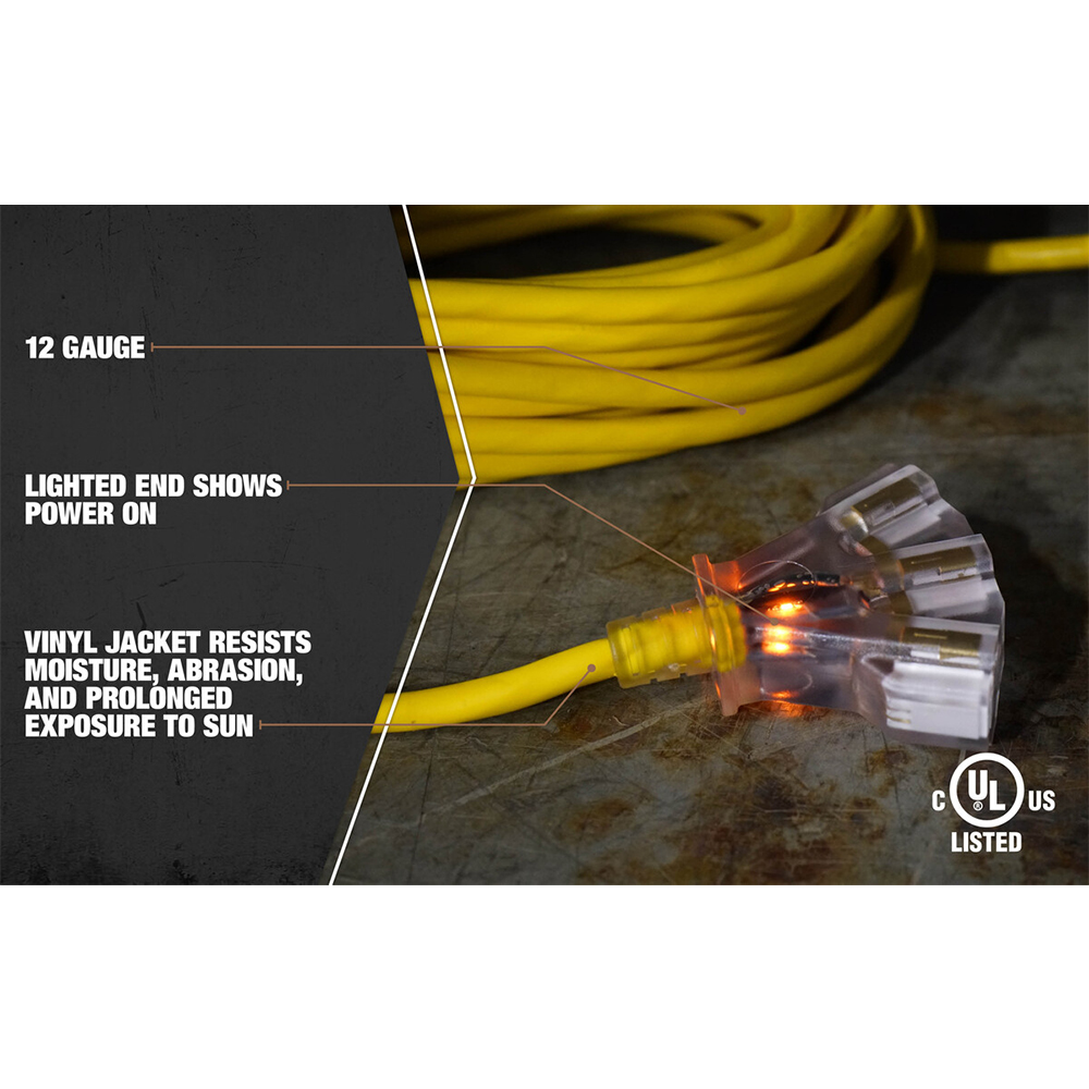 Southwire 12/3 Heavy-Duty SJTW General Purpose 3-Outlet Extension Cord - 50  feet Long