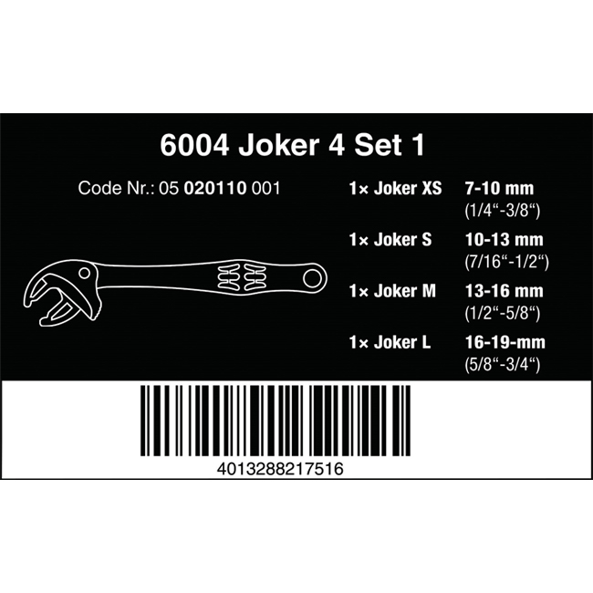 Wera 020110 Joker 6004 Self-setting Wrench Set 1, 4 Pieces